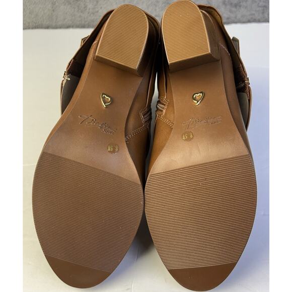 Thalia Sodi Women's 8.5 Ankle Boots Camel Wedge Heel 2" Zip Sides Straps - Picture 6 of 7